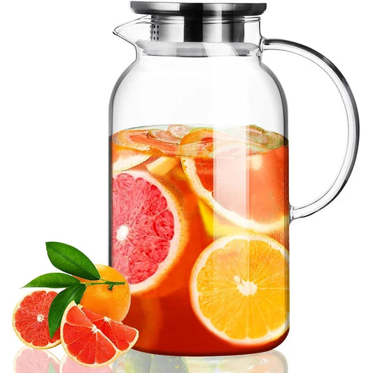 HeY LiLac 1.8L Glass Pitcher - Vertical Stripe Borosilicate Water Carafe with Lid for Fridge & Drinks