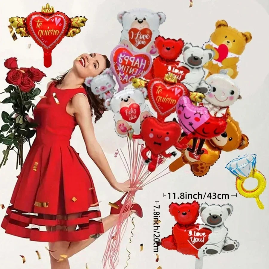60in Standing Teddy Bear Balloon – Cute Love-Shaped Decoration for Romantic Valentine’s Day, Proposal, Wedding & Birthday Party