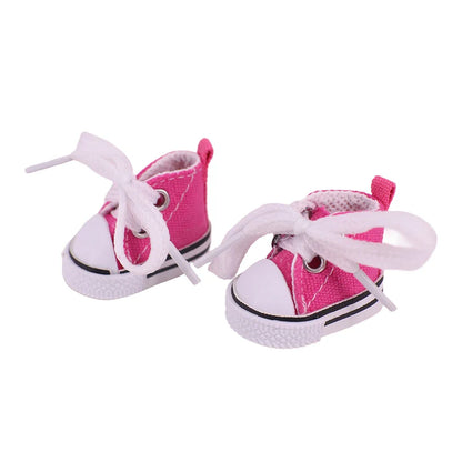3.8cm Doll Shoes for 17cm Labubu Doll — Solid Color Lace-Up Canvas PU Shoes, Doll Clothing Accessories & Girl’s Toy Gift