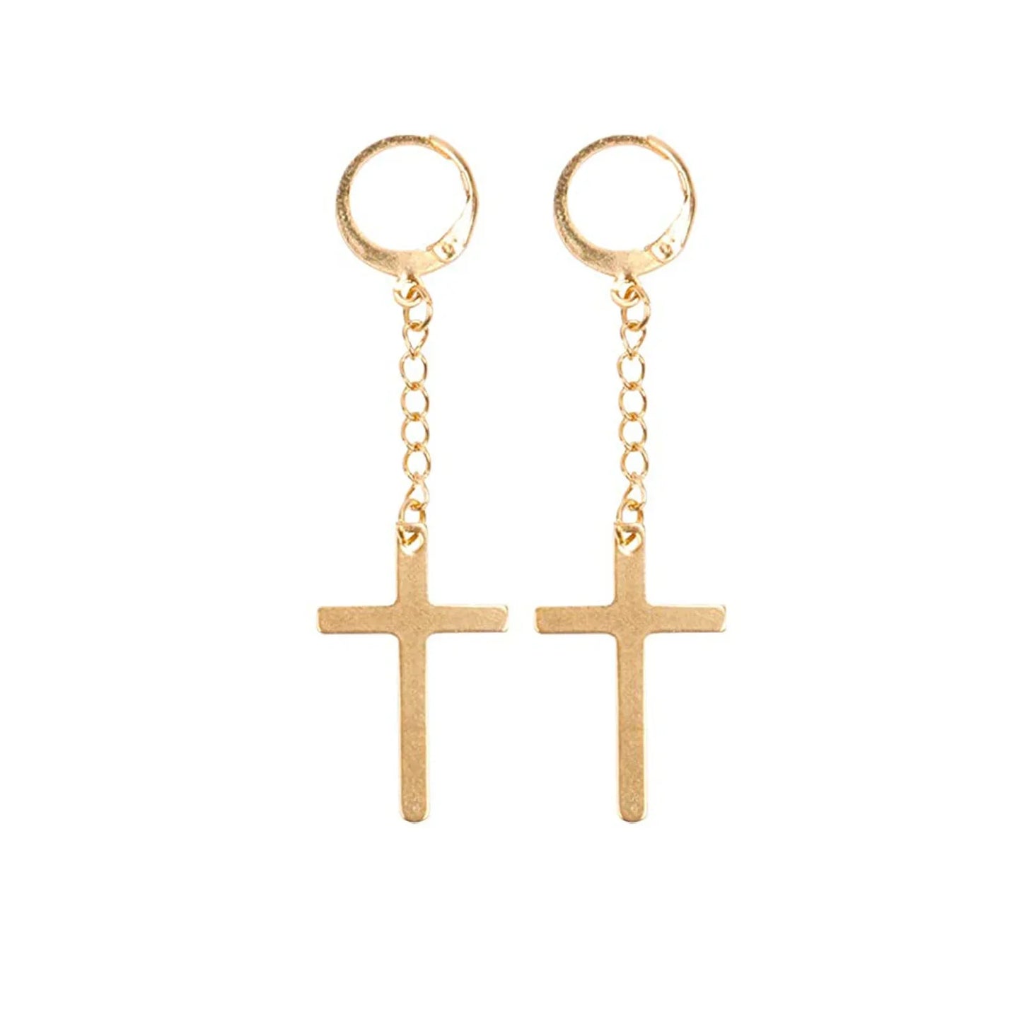 Gold Cross Huggie Hoop Earrings - Minimalist Dangle Charm Jewelry for Men & Women