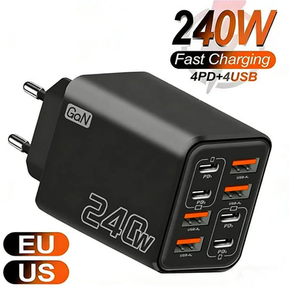 240W GaN USB C Charger - 8-in-1 Fast Charging Power Adapter for iPhone Samsung Xiaomi Devices