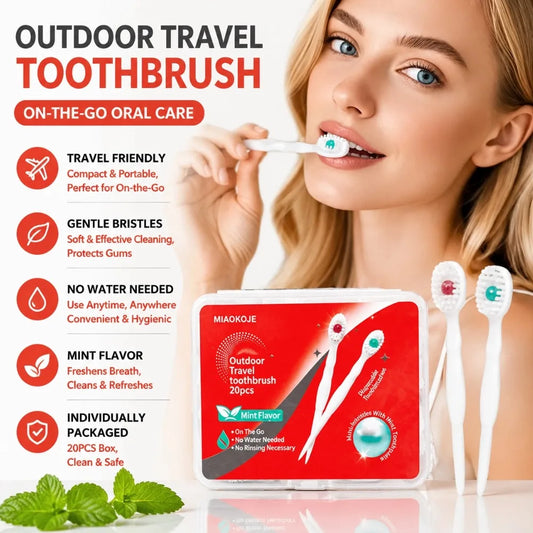 20pcs Mini Travel Toothbrush Set - Disposable Toothbrush With Toothpaste Beads Portable Adult Oral Cleaning Kit