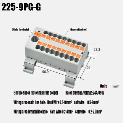 Push-In Modular Wire Connector Terminal Block – Compact 1-In Multiple-Out Splicing Lighting Connector, 225 Series (1Pc)