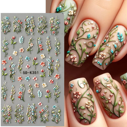 5D Daisy Nail Stickers - Embossed Spring Floral Self-Adhesive Decals for Acrylic Nail Art & DIY Manicure Decoration