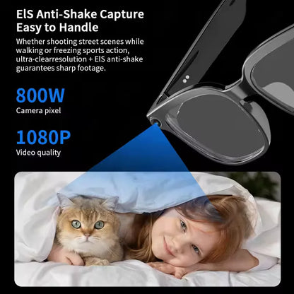 AI Smart Glasses - 800W HD Camera 1080P Video Recording 100+ Language Translation Bluetooth Music & Call Sunglasses