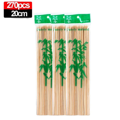 Disposable Bamboo Skewers - 270/90PCS Long Thick Wooden Food Sticks for Party, Buffet, Fruit & BBQ Serving Tools