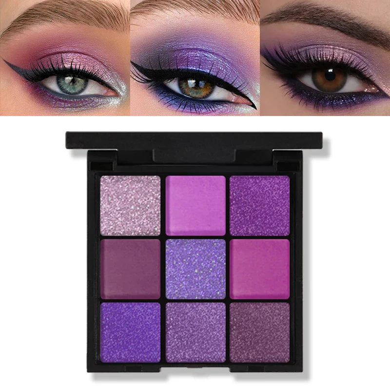 9-Grid Red Eyeshadow Palette – Purple Glitter, Pearlescent Matte & Shimmer Long-Lasting Eye Makeup for Women