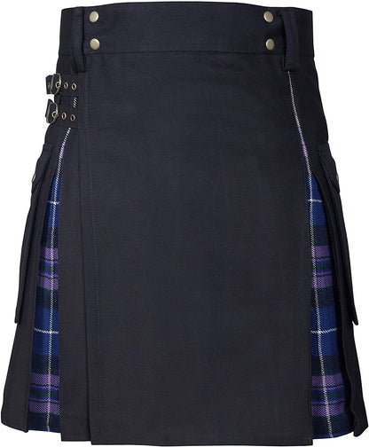Men's Utility Kilt – 100% Cotton Jeans Hybrid with Modern Box Pleated Tartan, Traditional Design