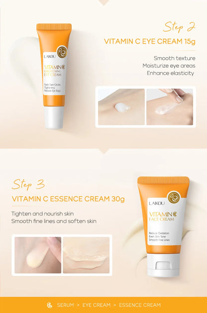 3pcs LAIKOU Vitamin C 24K Golden Sakura Skincare Set – Moisturizing Face Cream, Serum & Eye Cream