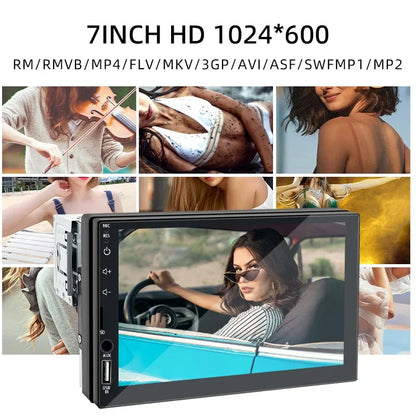 1DIN 7" HD Car Radio – CarPlay Android Auto Multimedia Player with Touchscreen, FM, AUX, Bluetooth & MirrorLink Universal Autoradio
