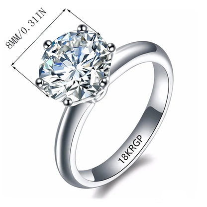 18K White Gold Color Solitaire Ring - 2 Carat Zirconia Diamond Style Wedding Band Luxury Jewelry for Women