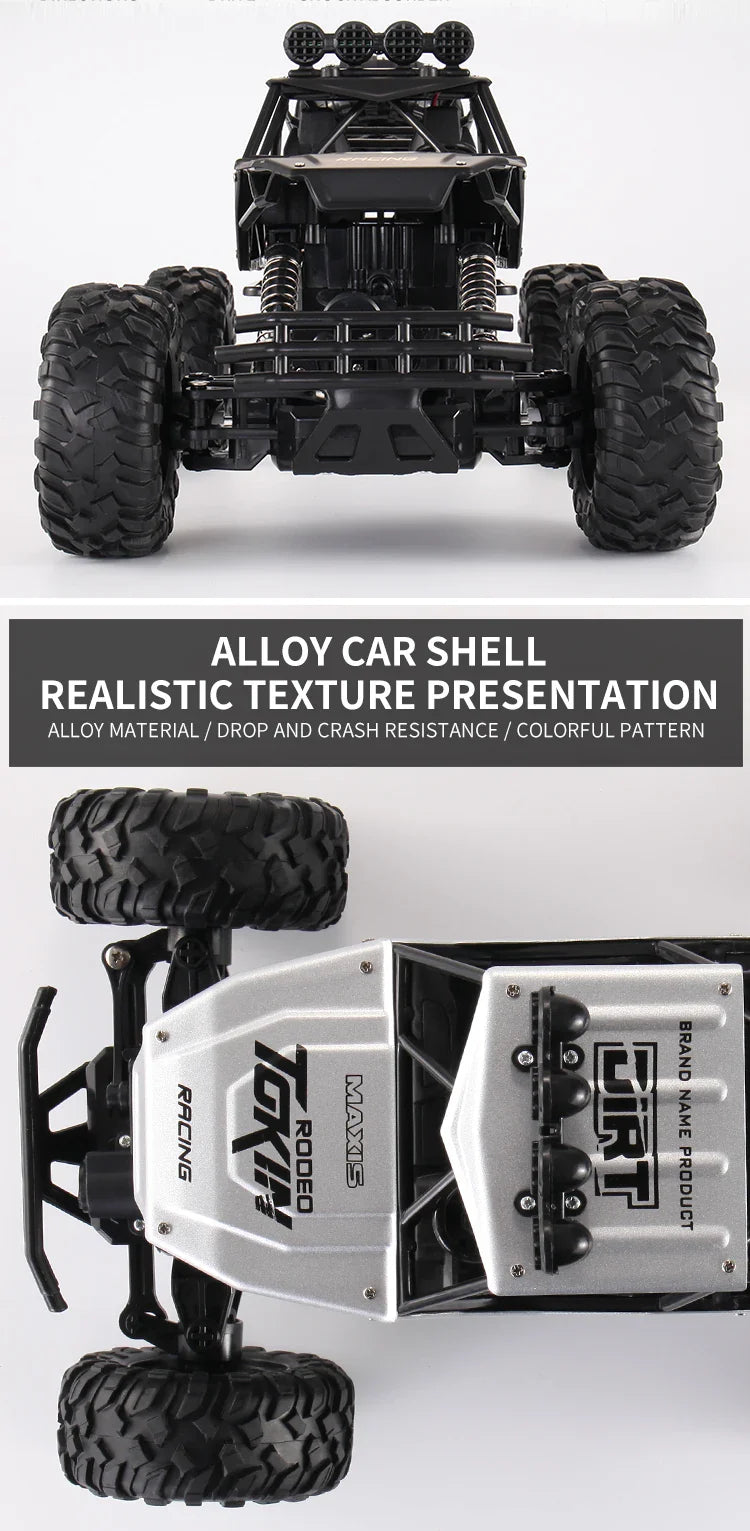 1:12/16 RC Off-Road Truck – 4WD Remote Control Car with Metal Shell & LED Lights for Kids