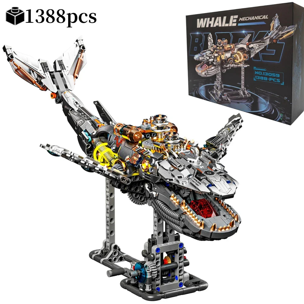 Mechanical Sea Animal Building Blocks Toy – Whale Shark, Octopus, Piranha & Manta Ray with Motor and Lights for Kids