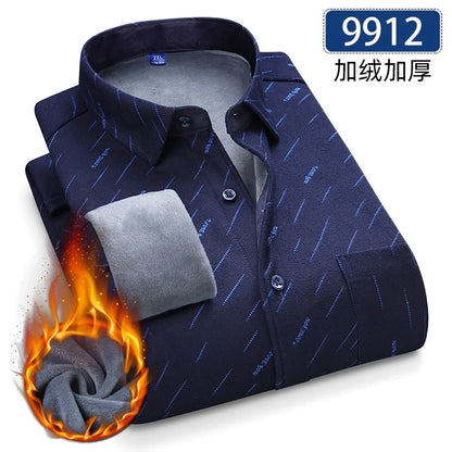 Men’s Fleece Plaid Shirt - Warm Thick Long Sleeve Business Check Shirt with Single Pocket for Autumn & Winter