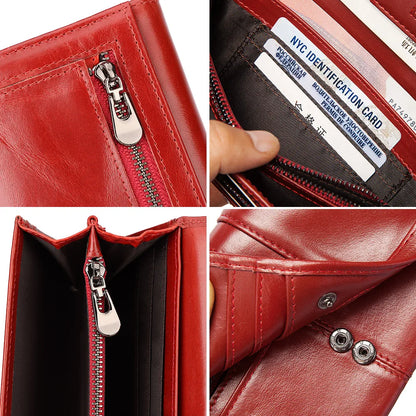 Women's Genuine Leather Clutch Wallet – RFID Blocking Phone Purse with Zipper Pocket