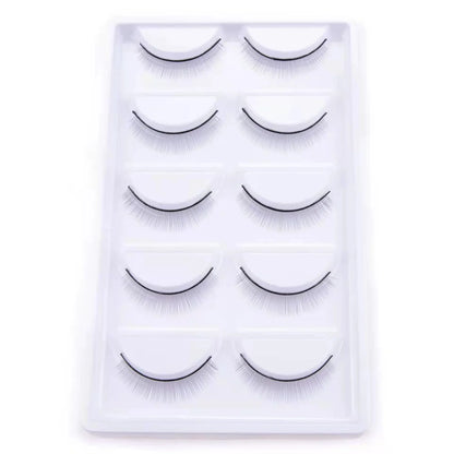Manga Lashes 5 Pairs – Anime Cosplay Faux Mink Short Full Strip Lashes, Korean Natural Look, Clear Band Soft Eyelash Extensions