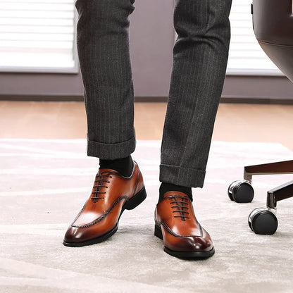 Men’s Genuine Leather British Dress Shoes - Elegant Carved Business & Formal Wedding Shoes for Classic Style