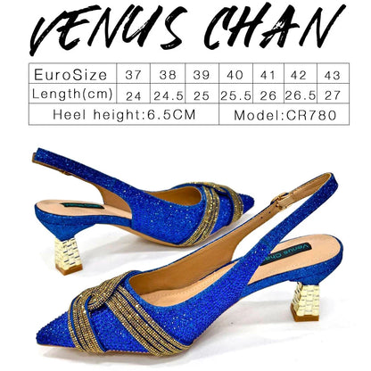 Venus Chan Women’s Champagne Shoe & Bag Set - Rhinestone Heels and Handbag for Nigerian Parties & Weddings