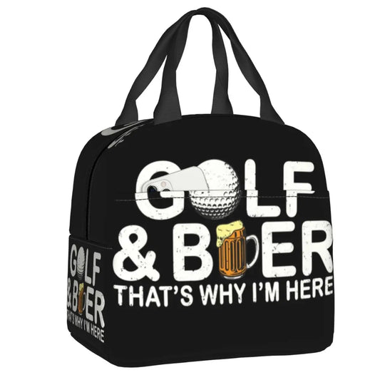 Golf & Beer Insulated Lunch Bag - Reusable Thermal Cooler for Work, School & Sports