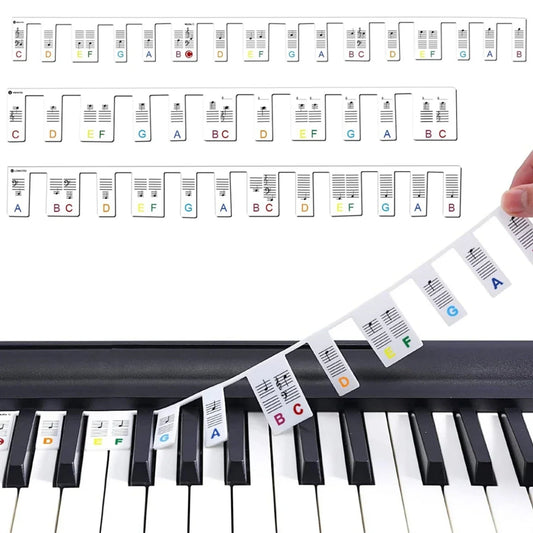 Piano Keyboard Stickers - Removable Silicone Note Labels for 88/61 Key Beginner Piano Learning