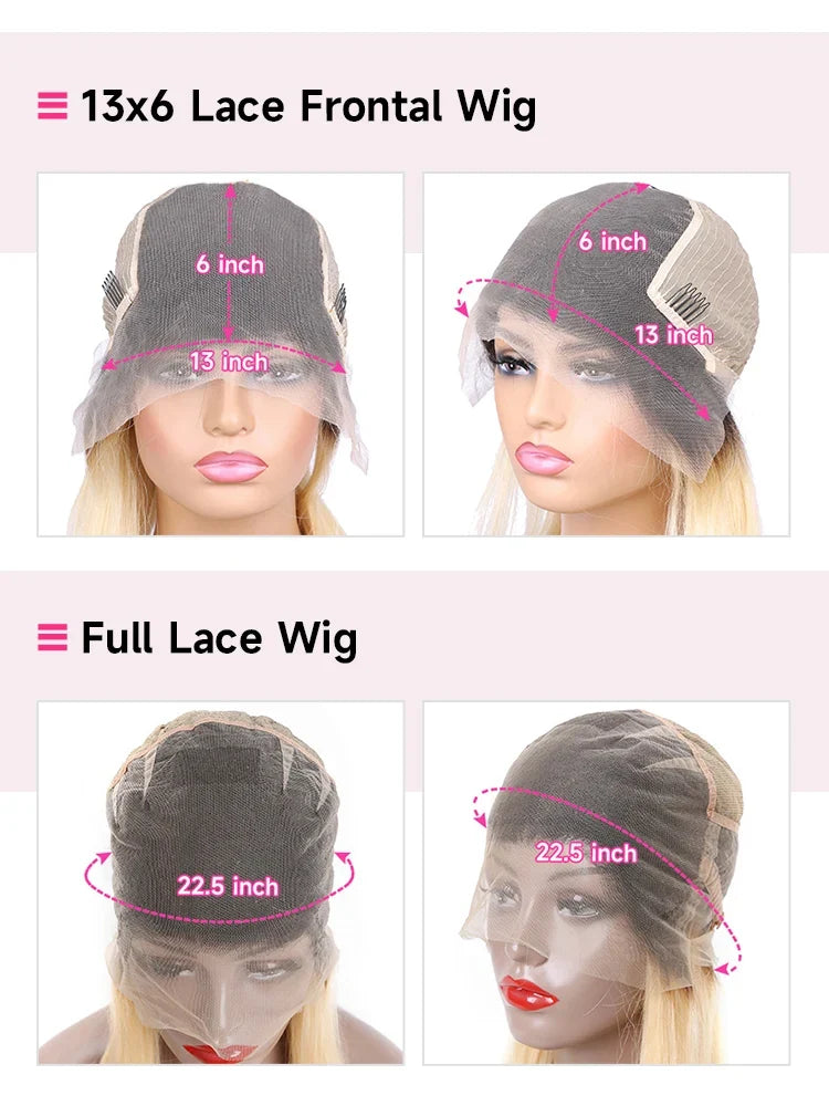 13x6 Lace Frontal Human Hair Wig - Ombre Blonde 1B 613 Pre-Plucked Lace Front Wig for Women