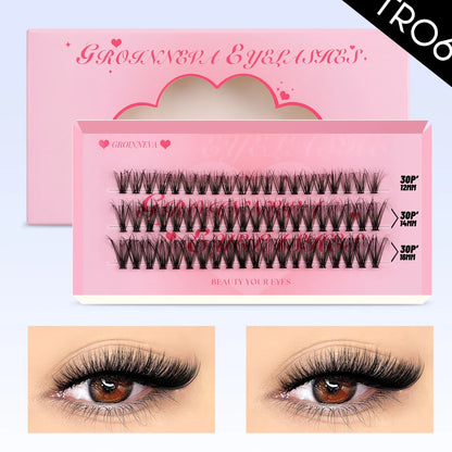 Lasvirey DIY Cluster Lashes Kit – 4-in-1 Fluffy Eyelash Extension Set with Lash Bond & Seal, Mixed Full Individual Lash Clusters