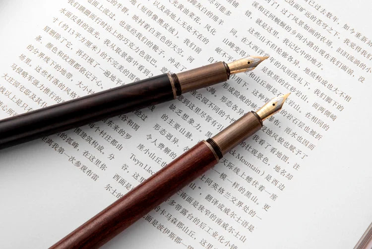 Luxury Retro Wood & Bronze Fountain Pen – 0.5mm Calligraphy Ink Pen for Office, Business & Gift Stationery