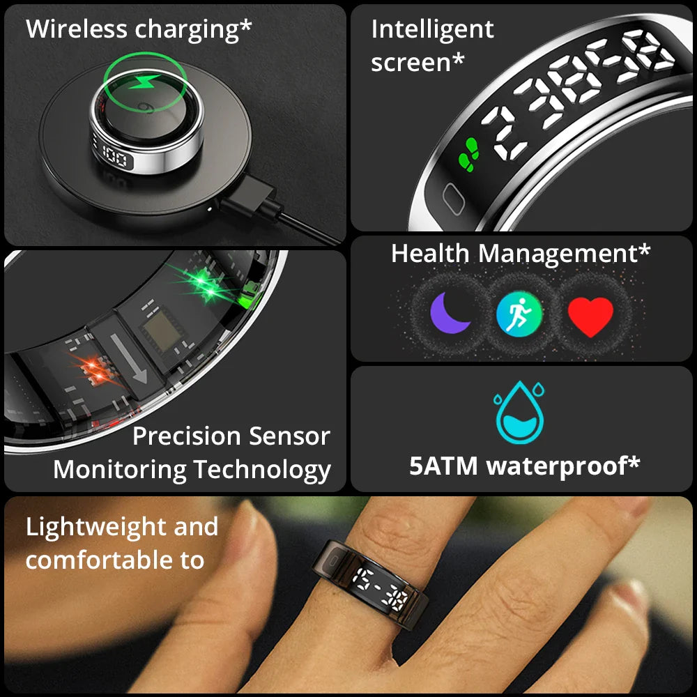 2025 COLMI R12 Smart Ring – Touch Display, Wireless Charging, Health Tracker, 5 ATM Waterproof for Men & Women