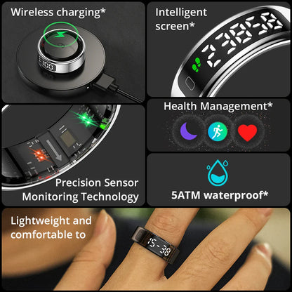 2025 COLMI R12 Smart Ring – Touch Display, Wireless Charging, Health Tracker, 5 ATM Waterproof for Men & Women