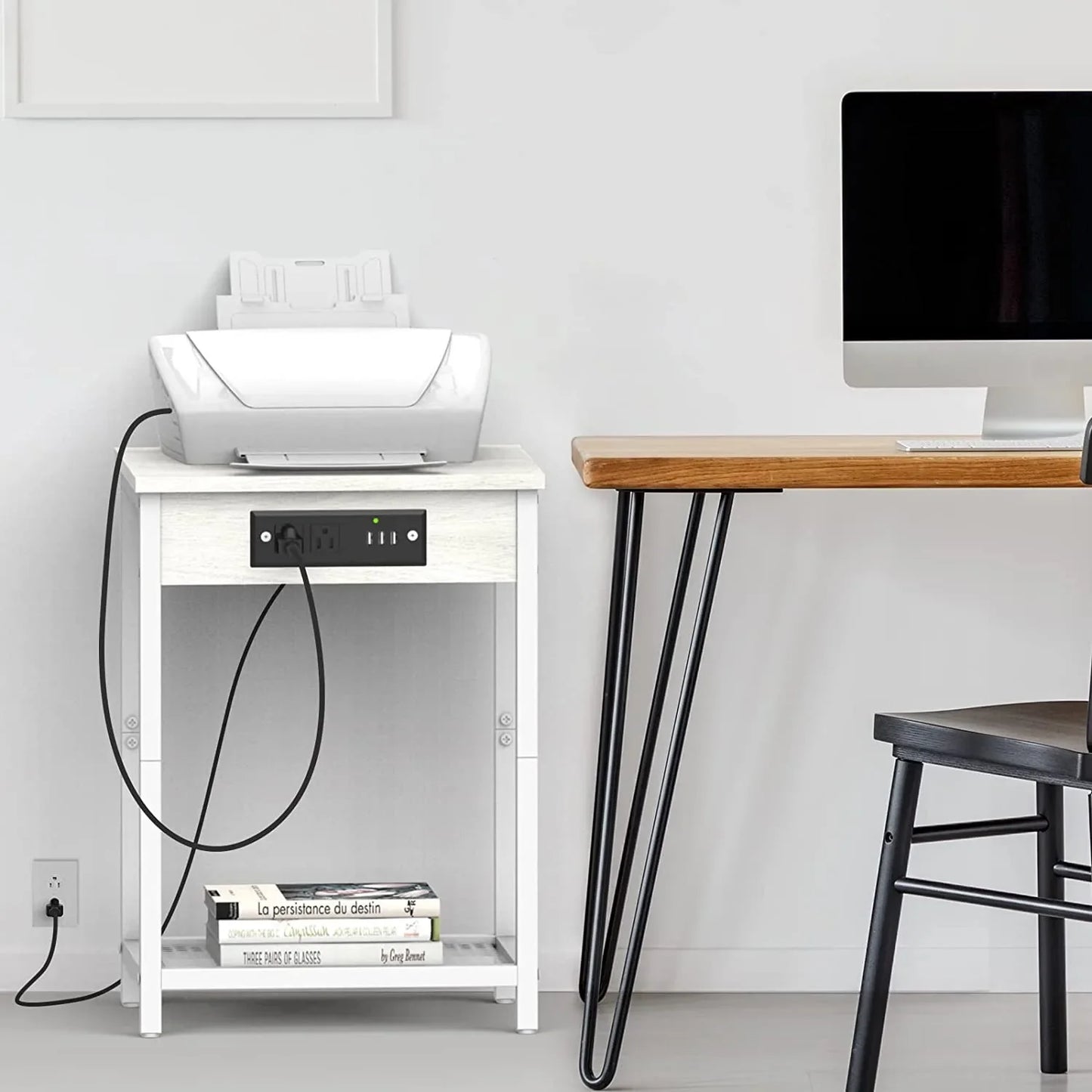 Set of 2 Nightstands with Charging Station - Bedside Tables with USB Ports and Outlets, 2-Tier End Table with Storage Shelf