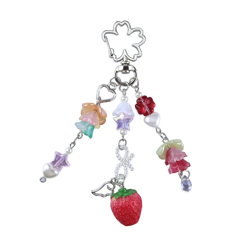 Y2K Strawberry Keychain Charm - Cute Fruit Phone Lanyard Bag Chain Accessory for Girls Aesthetic Jewelry Style