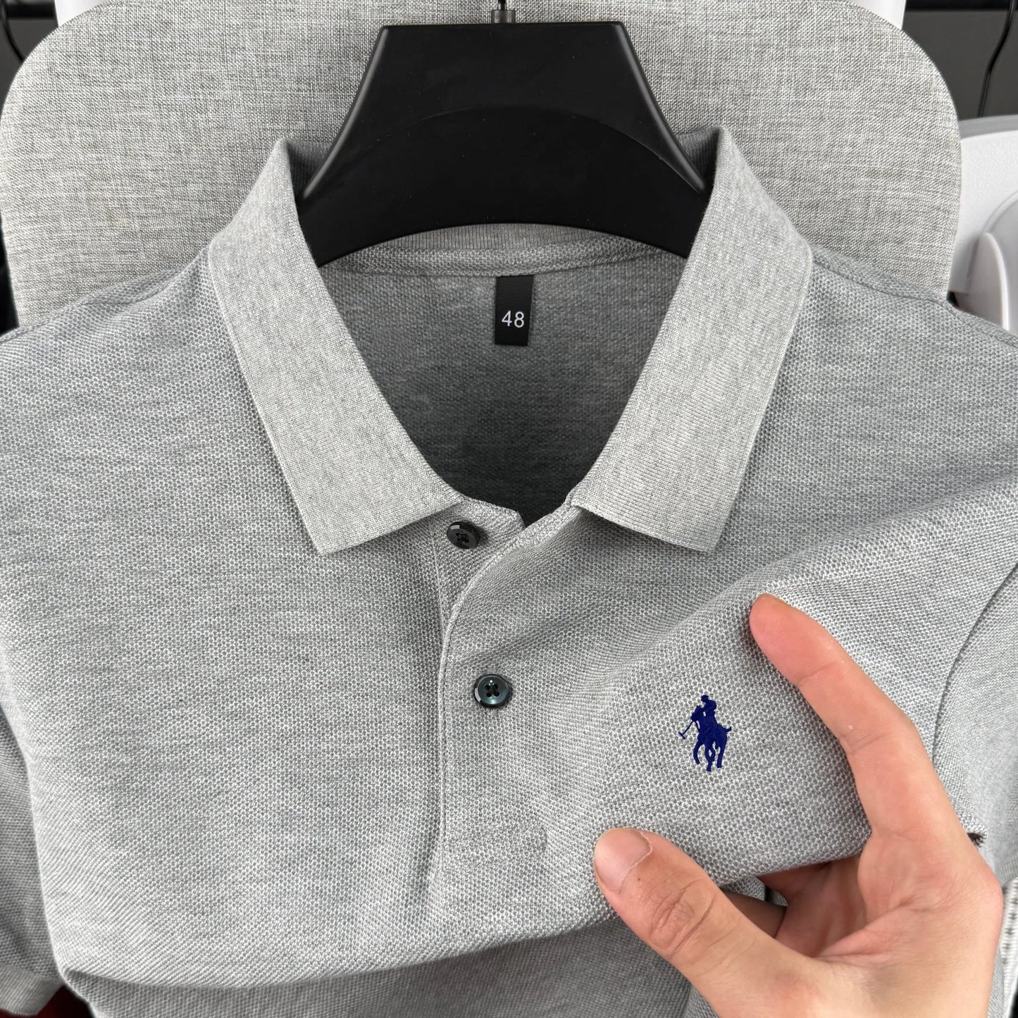 Men’s 100% Cotton Polo Shirt - Luxury Short Sleeve Golf Top with Embroidered Pony Design for Summer Casual Fashion
