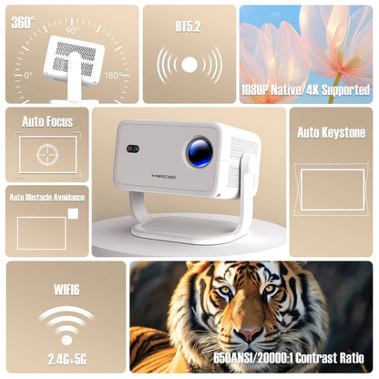 Magcubic L018 4K Android 11 Projector – 650 ANSI, Native 1080P, Auto Focus & Keystone, BT 5.2, WiFi 6, 360° Rotatable Portable Projector
