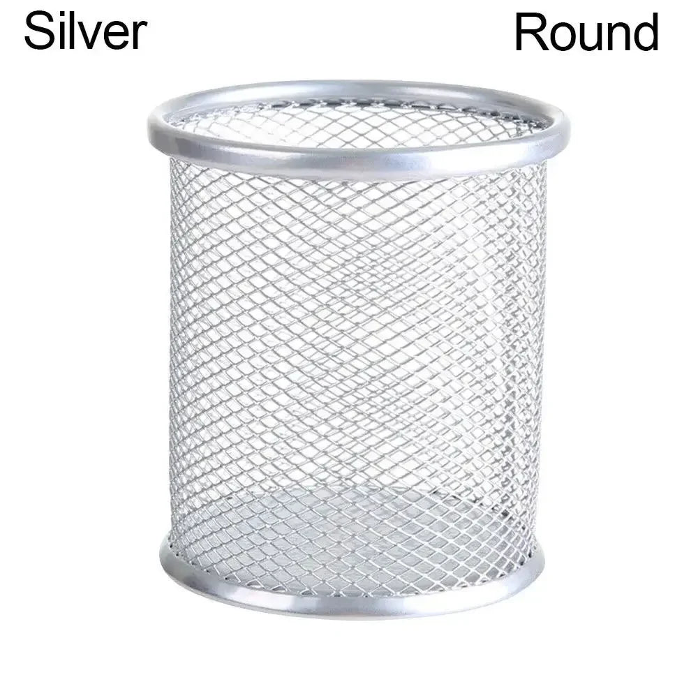 Multifunction Mesh Pen Holder - Round or Square Desk Organizer for Pens, Pencils & Stationery