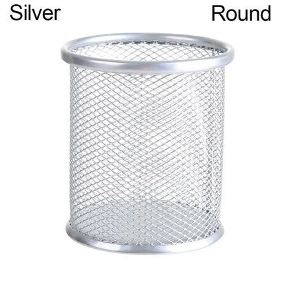 Multifunction Mesh Pen Holder - Round or Square Desk Organizer for Pens, Pencils & Stationery