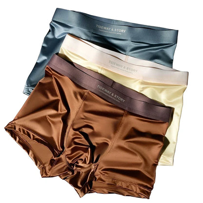 Men’s Ice Silk Underwear - 4PCS Luxury Satin Breathable Seamless Boxer Shorts Flat Corner Design