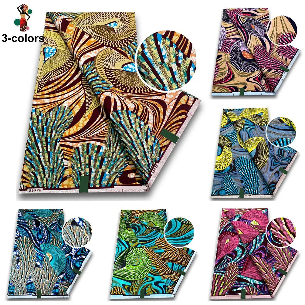 African Golden Wax Fabric - Glitter Gold Print Batik Ankara Pagne Material for Women
