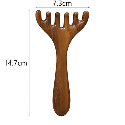 Head Meridian Massage Comb – Anti-Static Natural Wooden Wide Tooth, Six-Claw Gua Sha Tool for Spa & Blood Circulation