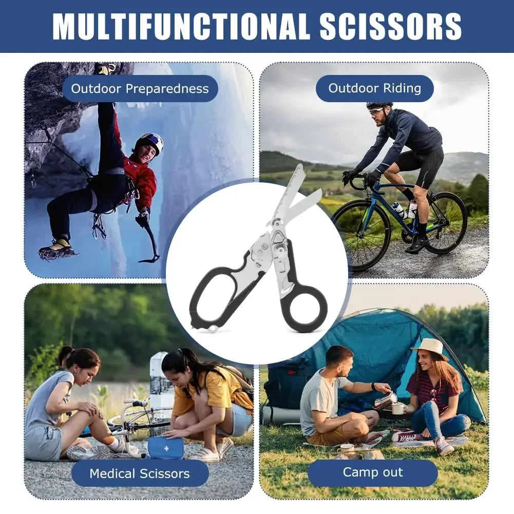 Folding Trauma Scissors - Emergency Rescue Cutter with Glass Breaker for Outdoor Use