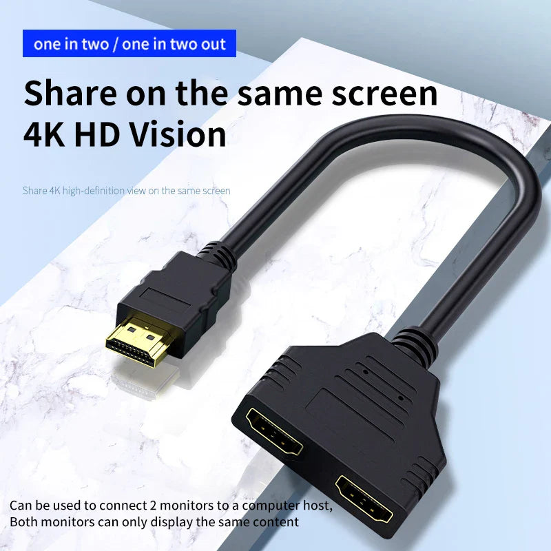 HDMI HD Cable Splitter – 1080P 2-Port Y Splitter, 1 In 2 Out Adapter for LCD TV, PS3, HDMI-Compatible Devices