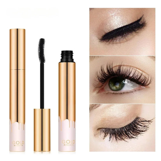 3D Lengthening Mascara - Black Eyelash Extension Effect with Long-Wear Gold Tube Makeup Brush
