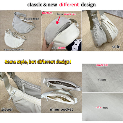 Solid Color Women's Portable Shoulder Bag – Simple Nylon Cloth Padded Crossbody Travel Purse & Messenger Bag
