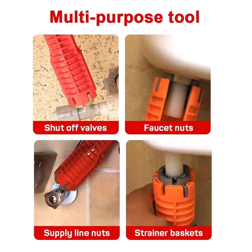 14-In-1 Sink Faucet Wrench - Plumbing Repair Tool with Double Head Handle, Spanner Tool Installer Ratchet Wrench Set for Bathroom