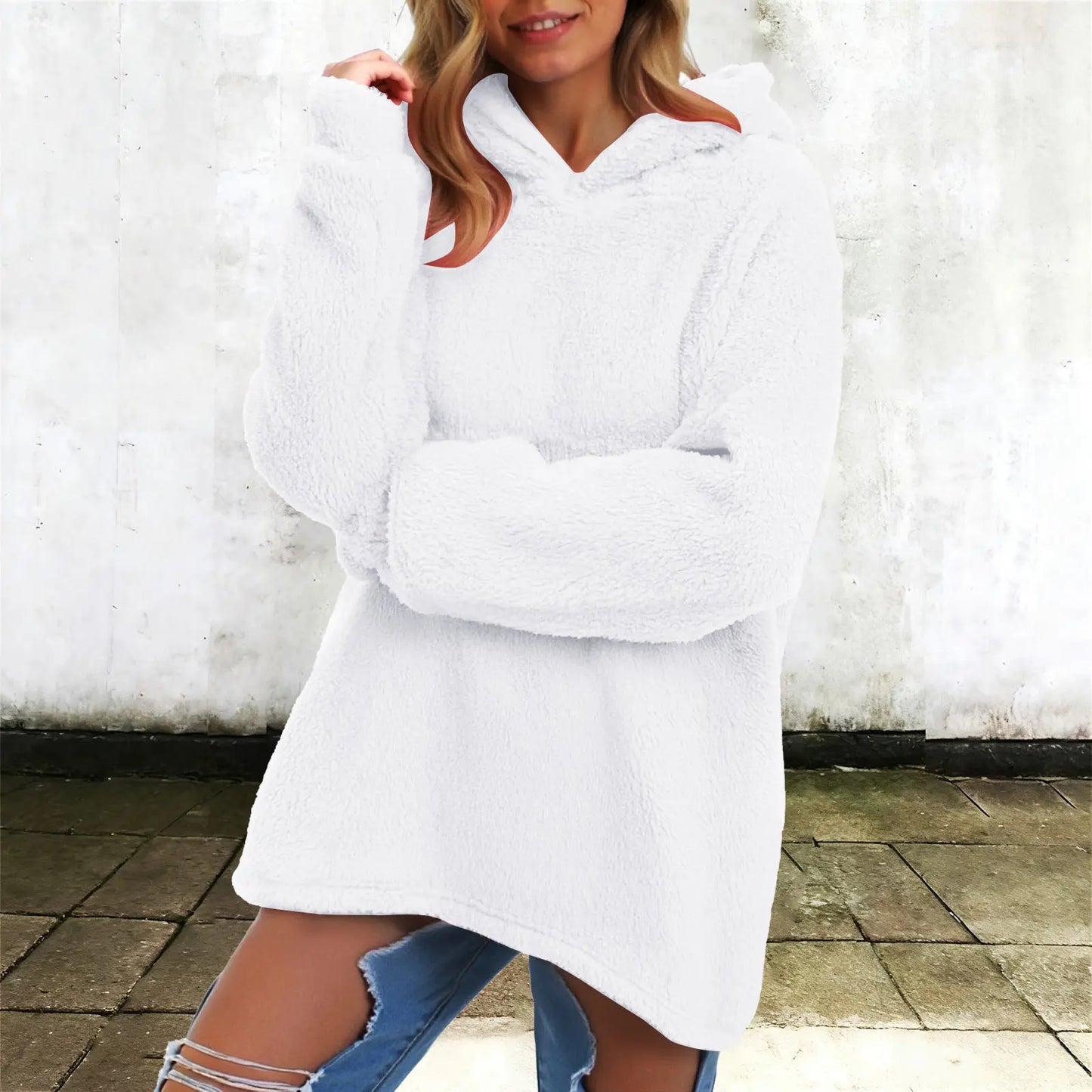 Women's Winter Fleece Hoodie - Warm Soft Fluffy Harajuku Streetwear Pullover