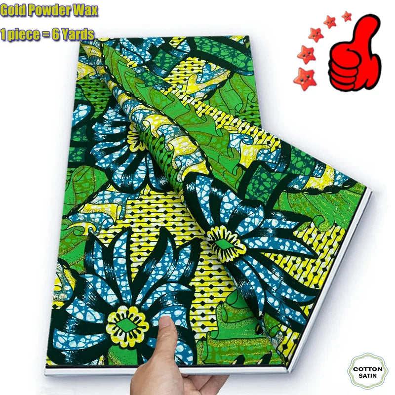 2026 African Real Wax Fabric - 100% Cotton Ankara Glitter Gold Print Batik Pagne for Women’s Fashion & Sewing