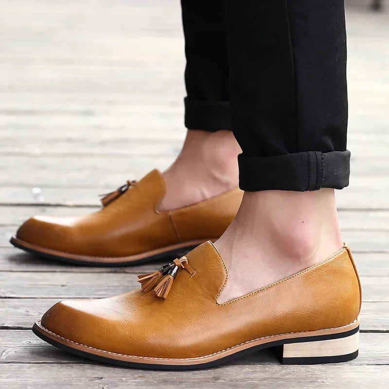 Men’s Italian Leather Slip-On Oxford Shoes - Classic Flat Formal Business & Dress Shoes for Men