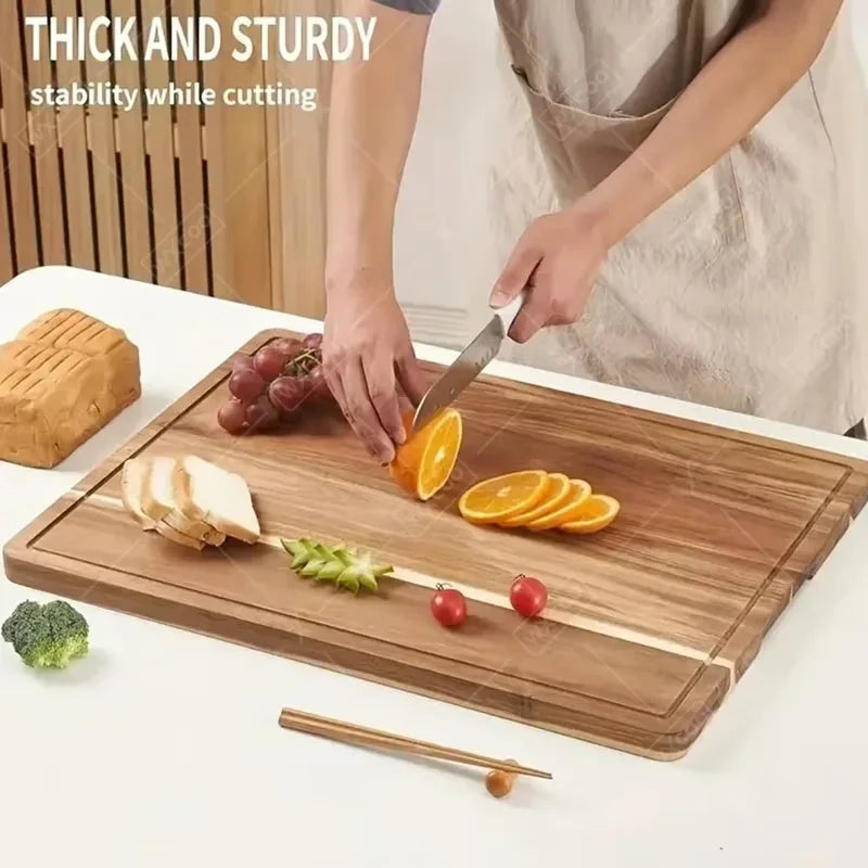 Wooden Cutting Board - Beech & Walnut Butcher Block for Meat, Cheese & Kitchen Chopping