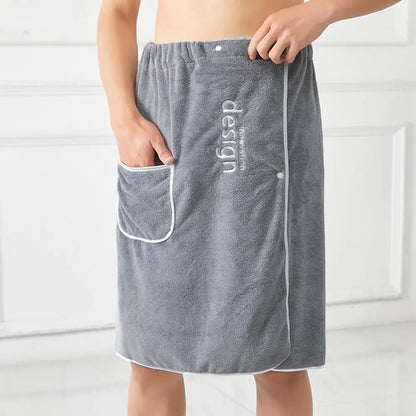 Men’s Quick Dry Grooming Towel - Secure Buckle Bath Wrap with Pocket for Gym, Spa, Sauna and Shower Use