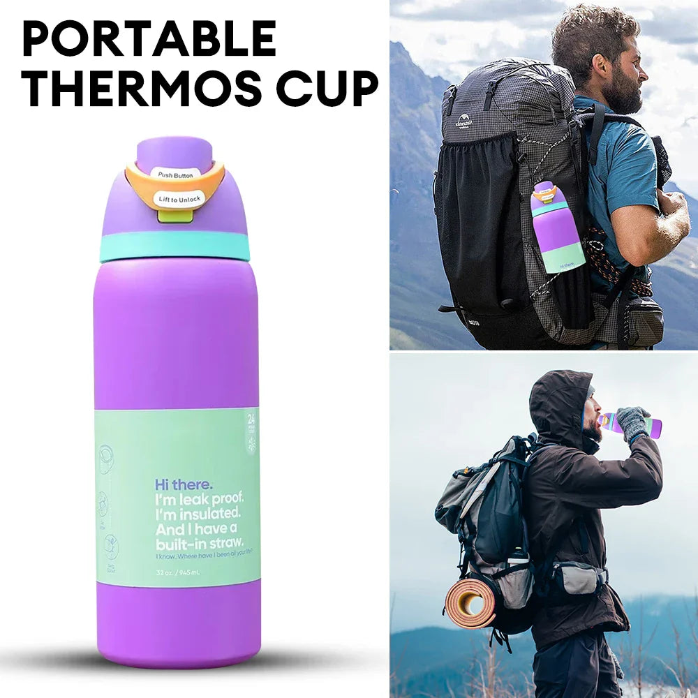 32oz Vacuum Insulated Stainless Steel Water Bottle with Straw – Thermal Cup for Outdoor Sports, Camping & Hiking