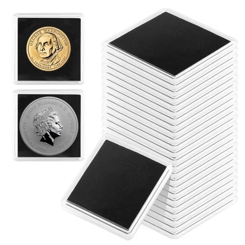 10PCS Plastic Square Coin Holder Capsules – Transparent Storage Containers for 16mm-40mm Coins, Small Round Coin Display Boxes